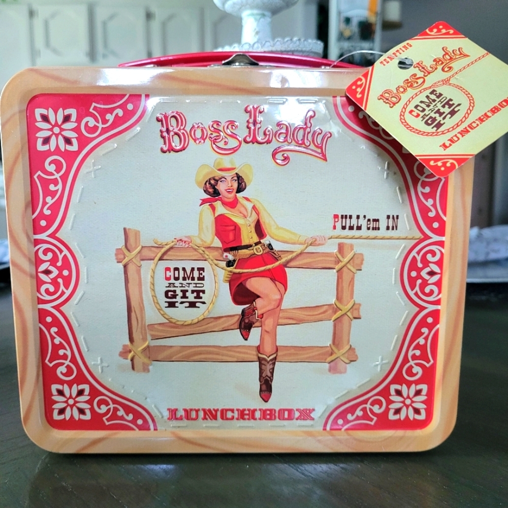 Kids Lunchbox - Red Retro Cowgirl Design
